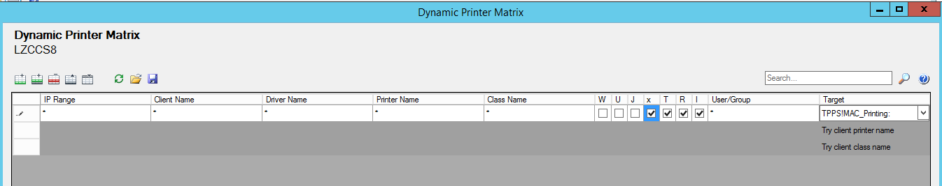 Add a new target via the dynamic printer matrix