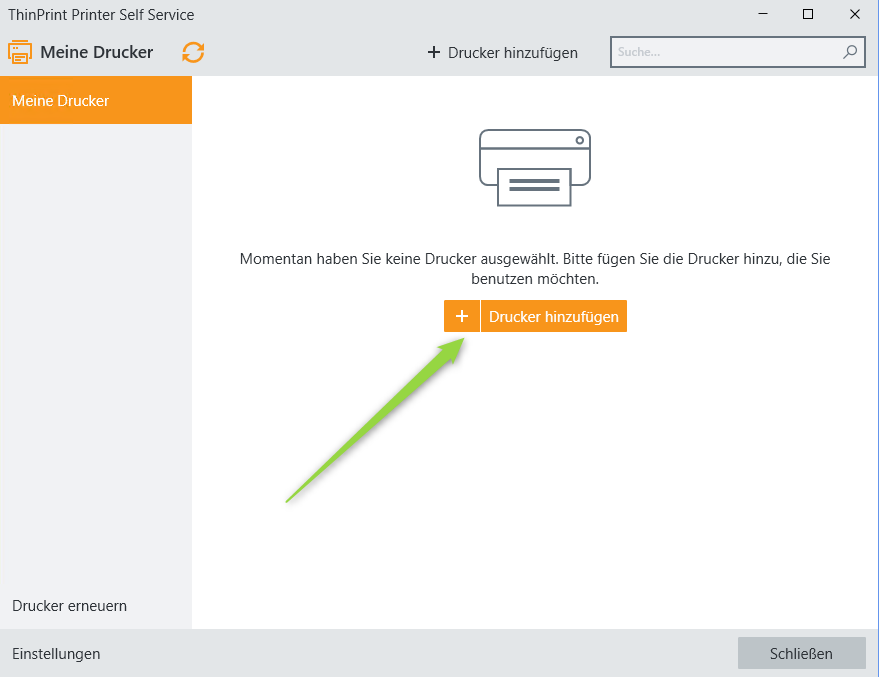 Drucker hinzufügen im Printer Self Service